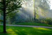 Die Sonne geht auf und bestrahlt den Queen-Auguste-Victoria-Park